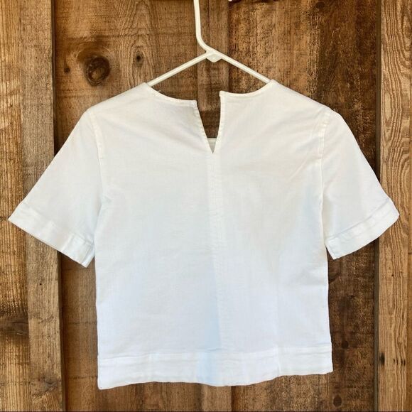 Banana Republic White Denim Stretch Crewneck Short Sleeve Pull-over Top - Picture 3 of 6